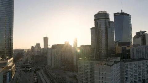Drone view of city during sunset Stock Footage 89637668