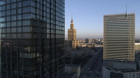 Drone view of city during sunset Stock Footage 89637754