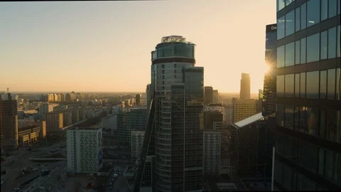 Drone view of city during sunset Stock Footage 89637775