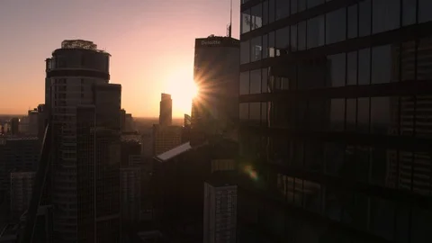 Drone view of city during sunset Stock Footage 89637807