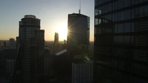 Drone view of city during sunset Stock Footage 89637815