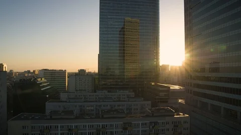 Drone view of city during sunset Stock Footage 89637862