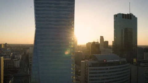 Drone view of city during sunset Stock Footage 89637864