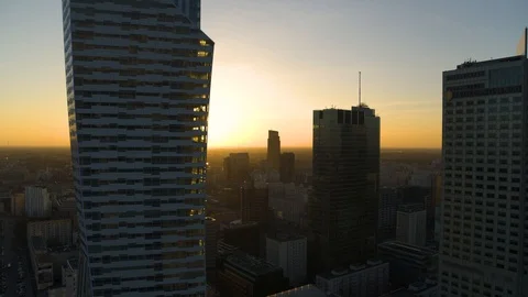 Drone view of city during sunset Stock Footage 89638204