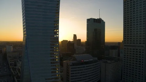 Drone view of city during sunset Stock Footage 89638241