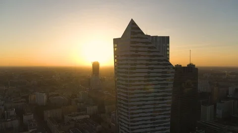 Drone view of city during sunset Stock Footage 89638270