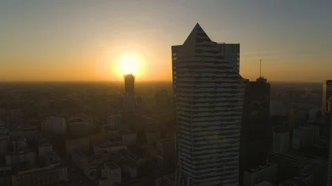 Drone view of city during sunset Stock Footage 89638296