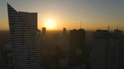 Drone view of city during sunset Stock Footage 89638339