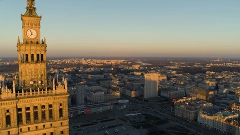 Drone view of city during sunset Stock Footage 89638450