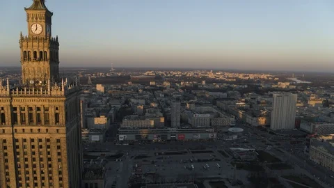 Drone view of city during sunset Stock Footage 89638519