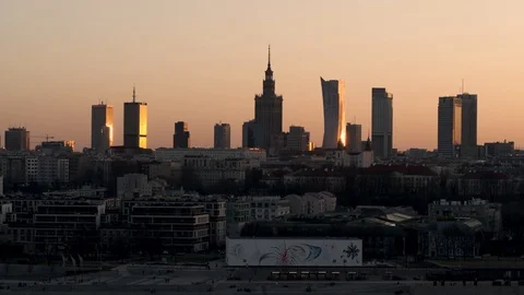 Drone view of city during sunset Stock Footage 89642426