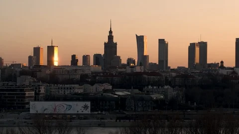 Drone view of city during sunset Stock Footage 89642429