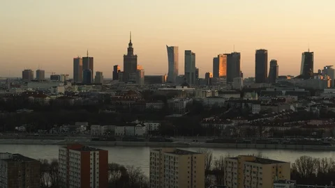 Drone view of city during sunset Stock Footage 89665074
