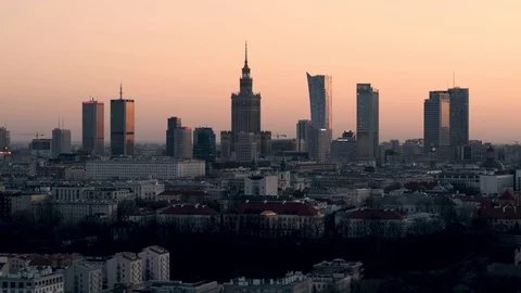 Drone view of city during sunset Stock Footage 89665174