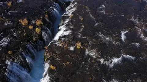 Drone View Of Clear Water Streaming From Bruarfoss Waterfall Stock Footage 231241930