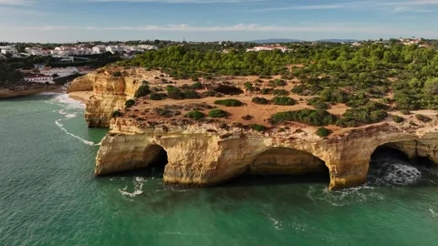 Drone View of Cliffs Above Benagil Cave Stock-Footage 344288296