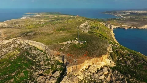Drone view of cliffs and hills of Maltese island, sea Stock Footage 329373459