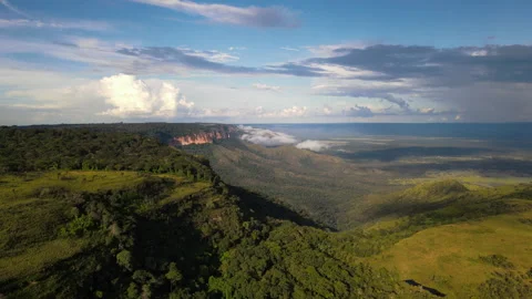 Drone View of Cliffs and Valley in Chapada dos Guimaraes Mato Grosso Brazil Video stock 310344582