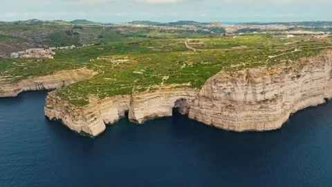 Drone view of cliffs on Gozo island. Rocks, sea. Malta Stock Footage 329987071