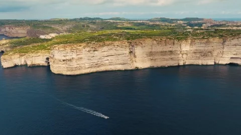 Drone view of cliffs, Gozo island. Rocks, sea. Malta Stock Footage 329987843