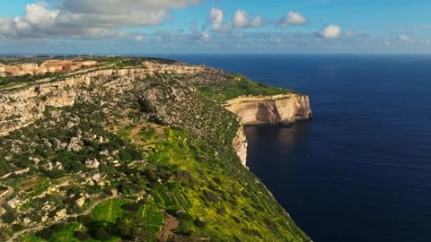 Drone view of Cliffs on Malta island. Green hills. Mediterranean sea Stock Footage 301878174