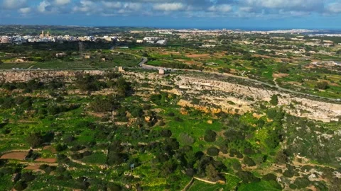 Drone view of Cliffs on Maltese island. Green hills. Mediterranean sea Stock Footage 301878121