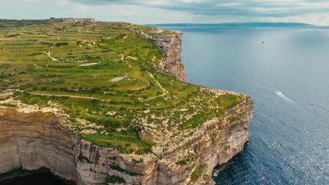 Drone view of cliffs, sea on Gozo island. Rocks. Malta island Stock-Footage 329989701