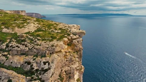 Drone view of cliffs, sea on Gozo island. Rocks. Malta Stock-Footage 329989984