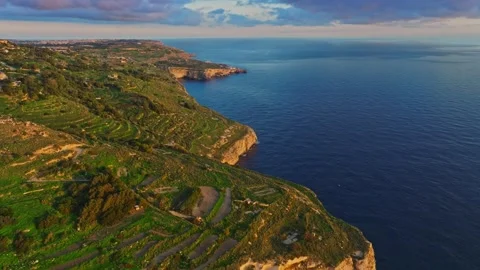 Drone view of cliffs, sea. Sunset, Malta island Vídeos de archivo 324801357