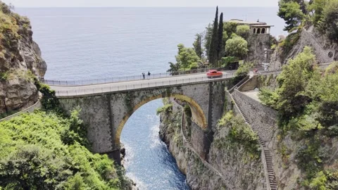 Drone View of Coastal Bridge and Sea Amalfi Coast Italy Vidéo 334723097