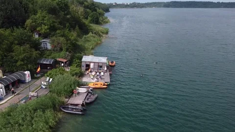 Drone view of the coastal lake base Stock Footage 157374150