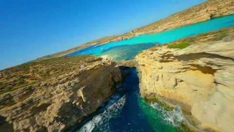 Drone view of Comino island, Blue lagoon. Maltese island Stock Footage 314669341
