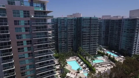 Drone view of condo building in Marina del Rey California Stock Footage 78108978