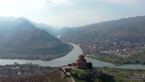 Drone view of confluence of two rivers Stock Footage 224948325