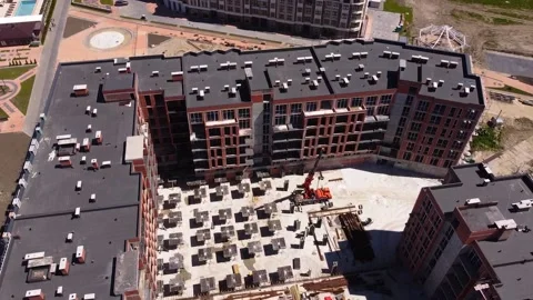A drone view of the construction and decoration of residential buildings Stock-Footage 197058012