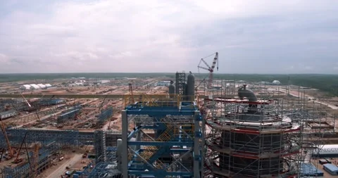 Drone view of the construction of a huge factory Stock Footage 138255396