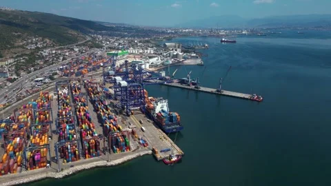 Drone View of Container Port and Cargo Yard Stock Footage 342343800