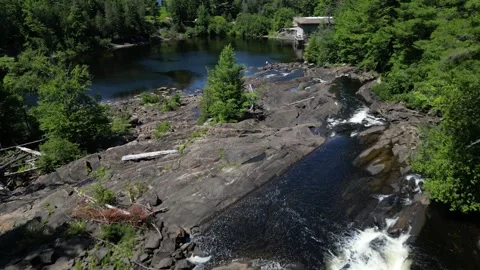 Drone View - Cool flight down Wilson's Falls - Bracebridge, Muskoka, Ontario Stock Footage 314233821