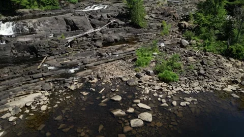 Drone View - Cool flight up Wilson's Falls - Bracebridge, Muskoka, Ontario Stock Footage 314233832