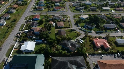 Drone View of Coral Reef Estates Homes and Road Network, Freeport Bahamas Stock Footage 95453651