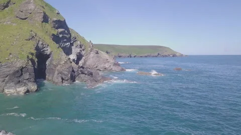 Drone view of the Cornwall Coast - England UK Stock Footage 134966613