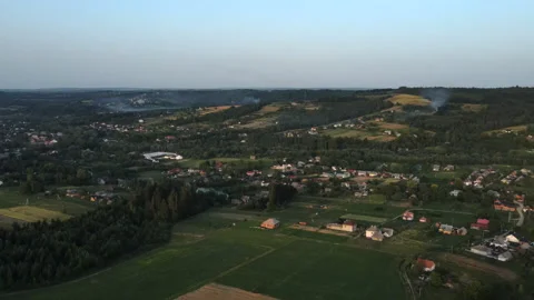 Drone view of countryside during sunset at summer day. Nature inspiration Stock Footage 280190849