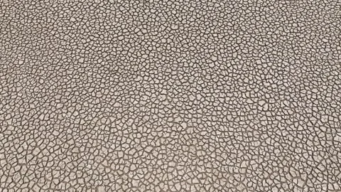 Drone view of cracked soil showing severe drought impact. Video stock 274375370