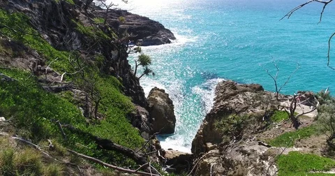 Drone View of Crashing Waves on Rocks and Blue Ocean Stock Footage 78320908
