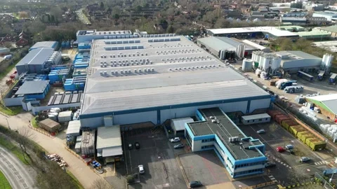 Drone view of critical data center infrastructure and cooling systems in Stock Footage 335010924