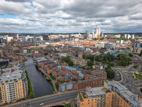 Drone view of Crown Point Bridge, Leeds, UK Stock Photos