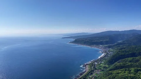 Drone View of Curving Pacific Coast Near Cape Muroto, Japan Stock Footage 342253087