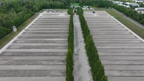 Drone view Dachau. Concentration camp memorial site. Stock Footage 287157895