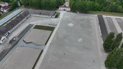Drone view Dachau. Concentration camp memorial site. Stock Footage 290971069