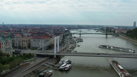Drone view of Danube river and Budapest city skyline Stock Footage 192409053